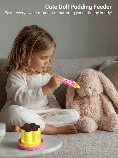 Pudding Feeding Toy for Dolls(2 Packs), Interactive Baby Doll Food with Retractable Spoon, Pretend Play Food for Toddlers 3-5-8, Realistic Role Play Toy for Girls, Easter Basket Stuffers Gifts