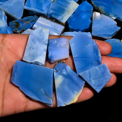 Natural Blue Opal Raw Slice Gemstone- Healing Crystals for DIY Jewelry Making -Loose Natural Cabochon -Perfect for Crafting Unique Jewelry Designs (5 pcs, 25-35 mm)