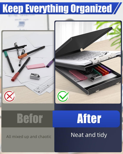 A5 Metal Clipboard with Storage - Memo Size Heavy Duty Recycled Aluminum Clipboard, Binder Form with Privacy Cover, 6x9 Inch Paper Holder for Police, Nurses, Students, and Office Use - Frosted Black