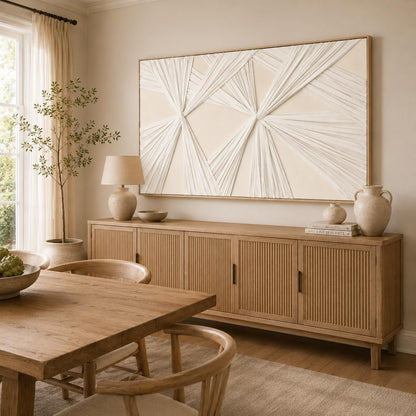 Artists' Handicraft, Extra Large Luxury 3D Fabric Neutral Textured Wall Art, Minimalist Abstract Boho Modern Long Beige Painting Wall Decor for Living Room Bedroom Hallway Office, Horizontal, 54x27 Inces