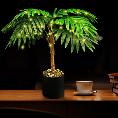 IJG 20'' Lighted Palm Tree Faux Plant with LED Lights - USB & Battery Box Powered - Artificial Palm Tree for Living Room, Home Decor, Indoor Decoration (Palm Leaf)