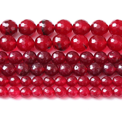 45pcs 8mm Faceted Red Jade Gemstone Beads Natural Stone Round Loose Spacer Beads for Jewelry Making DIY Bracelet Necklace 1 Strand 15inch
