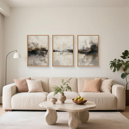 HOURIA Large Abstract Neutral Beige & Black Framed Canvas Wall Art Set,Modern Minimalist Brown Wall Decor,Textured Gray Tan Illustrations Artwork for Living Room, Bedroom, Farmhouse- 24"x36"x3
