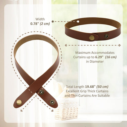 Home Queen PU Leather Curtain Tiebacks, Modern Faux Leather Curtain Straps with Adjustable Buttons, No Drill Holdbacks for Bedroom, Living Room, Hotel, Office, Set of 2,Chocolate