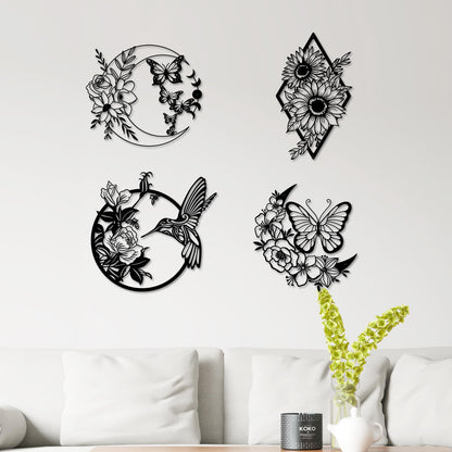 ruelen Moon Butterfly Metal Wall Decor Boho Wall Art Floral Boho Wall Hanging Home for Indoor Living Room Bedroom Bathroom Outdoor Garden Yard Fence Farmhouse Decoration (Moon Butterflies)