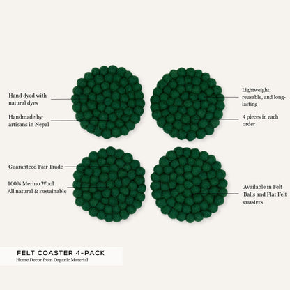 Humble Hilo Handmade Felt Coaster, 3.9 inches, Set of 4 (Grey Marbelized)