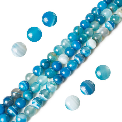 60pcs 6mm Blue Stripe Agate Beads Natural Gemstone Beads Round Loose Beads for Jewelry Making