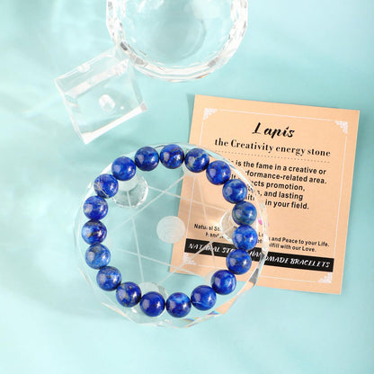 AD Beads 4mm Handmade Lapis Elastic Bracelet – Natural Gemstone for Profession Success – Meditation, Yoga, Healing and Energy Gift for Men Women