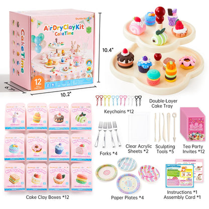 Shuttle Art Air Dry Clay for Kids - Cake Time, 52 PCS Modeling Clay Kit with Sculpting Tools and Tutorials, Safe & Non-Sticky, Craft Gifts for Boys & Girls
