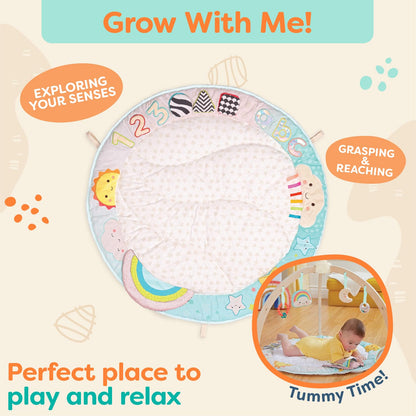 B. toys – Wooden Baby Gym & Soft Play Mat with 5 Hanging Sensory Toys for Newborns – Sunrise to Sunset Design – Tummy Time & Motor Skills – for Babies 0+ Months