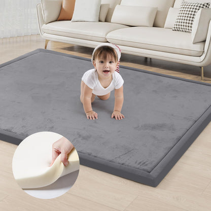 ACOMOPACK Baby Play Mat for Floor 1.3" Thick Memory Foam Play Mat 59"×71" Tummy Time Crawling with Non-Slip Bottom for Living Room,Nursery,Soft Velvet Playpen Mats for Kids,Infants（Dark Grey）