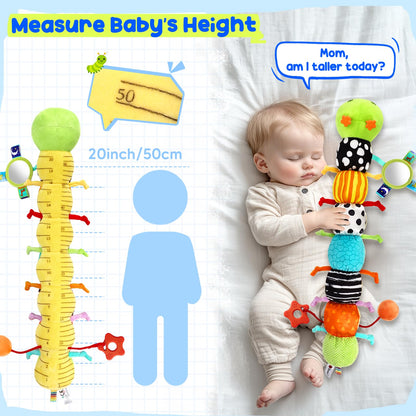 Baby Stuffed Caterpillar Toys for 0-6 6-12 Months, Musical Animal Sensory Toys for Infant 3 6 9 12 18 Months, Tummy Time Toys with Mirror Rattle Crinkle for Newborn Boys Girls Shower Gifts