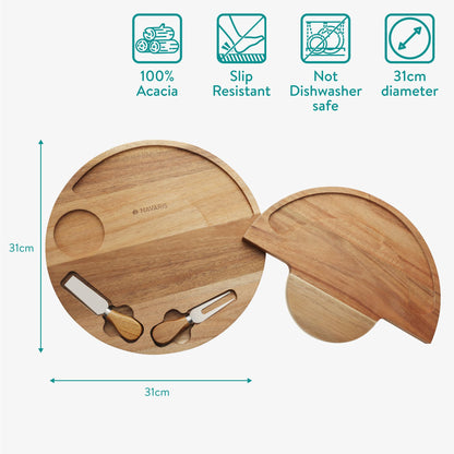 Navaris Cheese Board Gift Set with Knife - Wooden Cheese Board with Knife for Entertaining and Home Use - Charcuterie Board for Cheese and Wine - 12" / 31cm