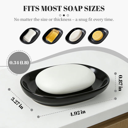 Cbrytacs Ceramic Soap Dish,with Raised Center to Keep Soap Dry - A Quick-Drying Soap Tray for Bathroom, Shower & Kitchen Sink, Decorative Organizer for Jewelry, Sponges, Keys (Black)