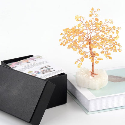 MASGEMES Natural Citrine Gemstone Crystal Tree of Life,Clear Quartz Cluster Base,Bonsai Money Tree Feng Shui Home Decor,Healing Crystals Positive Energy Gift for Luck and Wealth 5.5"-6.3"