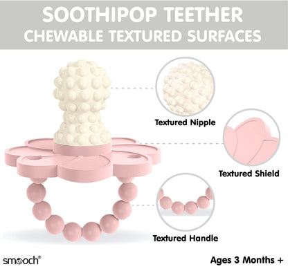 Soothipop Silicone Pacifier Teething Toys for Babies 0-6 Months 12, 18 Months - Pacifier Shaped Baby Teether, Soft Teething Pacifiers for Babies Baby Teething Relief Flower