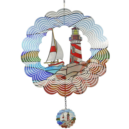 YNGFIL Lighthouse 3D Wind Spinner Kinetic Metal Art Hanging Wind Spinner Outdoor Decoration Ocean Ornaments Decor for Yard and Garden