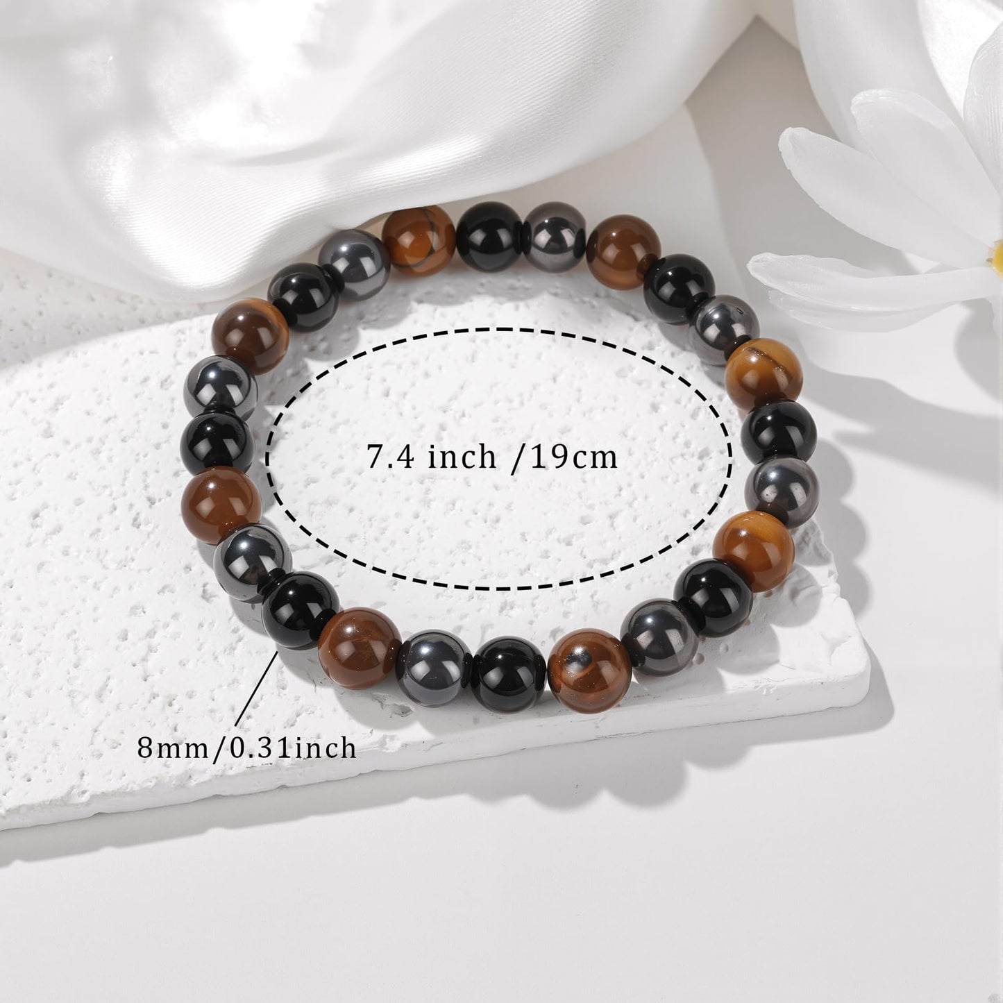 Bolinailo Healing Crystal Triple Protection Bracelet 8mm Crystal Beaded Bracelet for Women Men Natural Stones of Tiger Eye, Hematite, Black Obsidian Handmade Gemstone Reiki Spiritual Jewelry Gifts