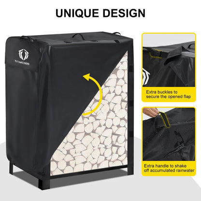 TitanCovers 4ft Firewood Rack Cover, 600D Heavy Duty Oxford Log Rack Cover, Waterproof Windproof Sun-Proof Outdoor Wood Rack Covers (Rack Not Included)