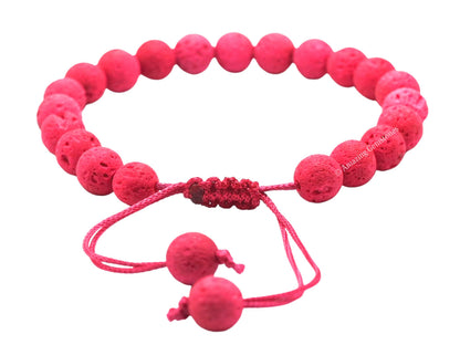 Amazing Gemstone Pink Lava Bracelet, Gifts For Men & Women - Protection Healing Crystal Bracelet - 8mm Gemstone Beaded Adjustable Bracelet, Pulseras Para Hombres Mujer Stocking Stuffers