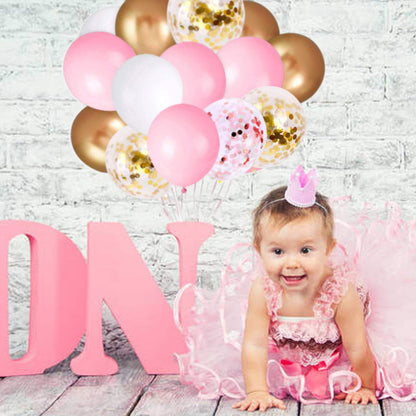 OuMuaMua 60Pcs Pink Gold Confetti Latex Balloons Kit, 12 Inch Pink White Gold Helium Mother's Day Balloons Party Supplies for Confession Proposal Wedding Girl Birthday Baby Shower Party Decoration
