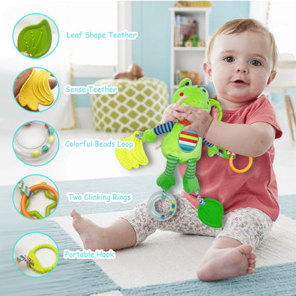 Cylazo Baby Hanging Toys, Plush Animal Stuffed Sensory Toys for Carseat Stroller Car Seat Crib Play Gym, Baby Toys for 0 3 6 9 12 Months, Baby Boys and Girls Gift (Frog)