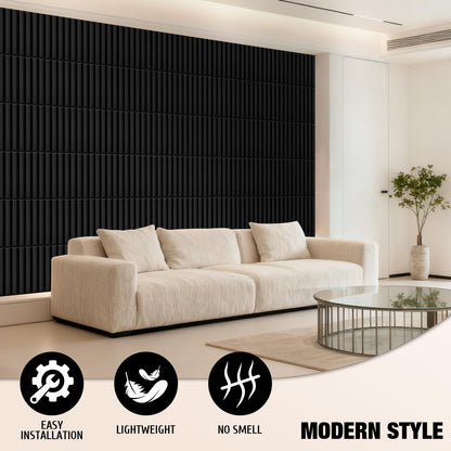 Qidejoy 33 Pcs 3D PVC Slat Wall Panels 12X12in Fluted Textured Paneling Modern Decorative Tiles Cuttable Paintable DIY Wall Art for Interior Decor, Bedroom, Ceiling, TV Background, Bathroom (Black)