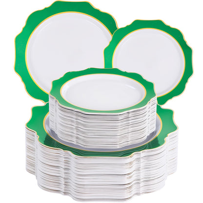 WDF 100PCS Green Plates Disposable - Heavy Duty Green Plates - 50 Guests Green Plastic Plate for Sping/Wedding/Birthday/Party