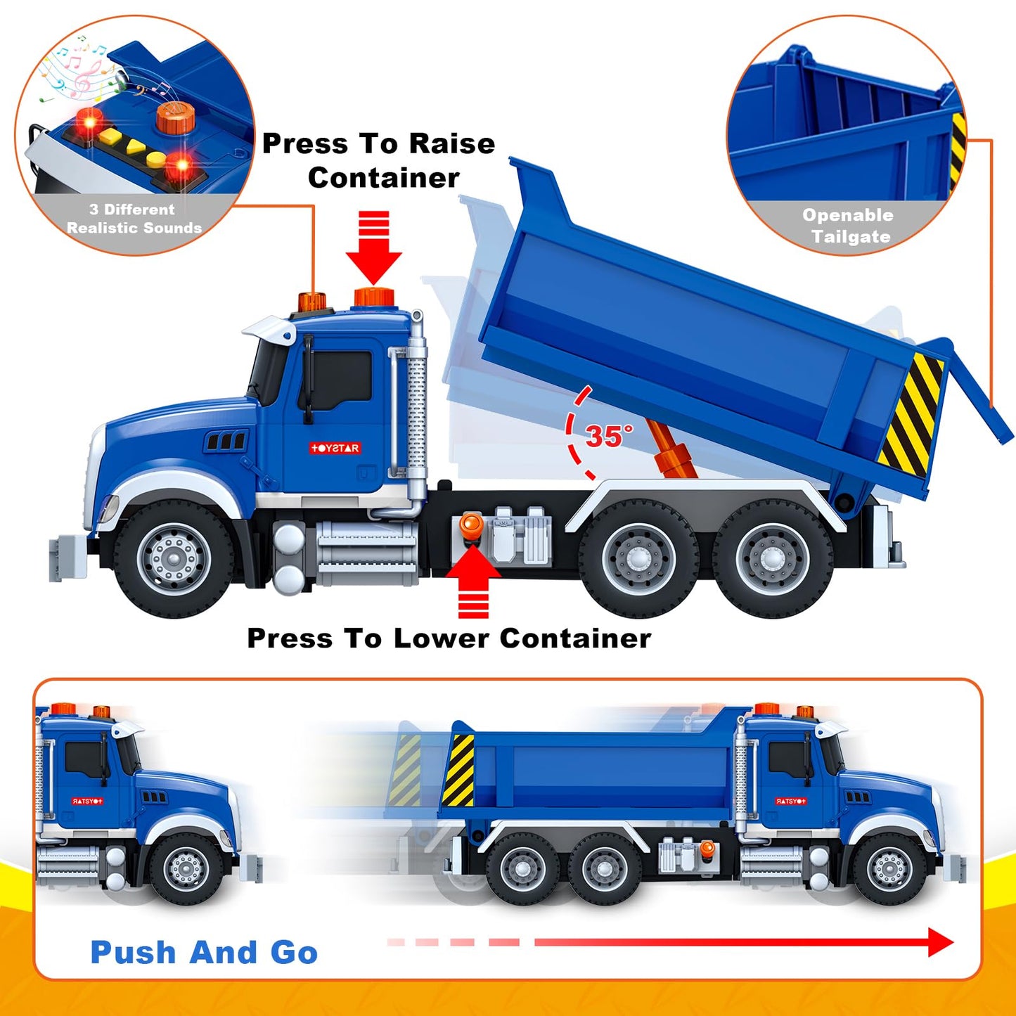 SpringFlower Large Dump Truck Toy for 3 4 5 6 7 Years Old Boy, Truck Toy with Sound and Light, Kids Toddlers Birthday Gifts for Boys & Girls,for Indoor & Outdoor