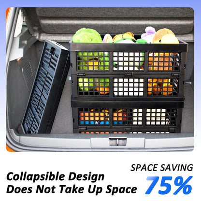 CONLI 3 Pack 34L Large Plastic Folding Crates for Storage, Collapsible Crate for Storing Food Bottle Toy Book Rectangular Storage Crate for Home Office Kitchen Classroom
