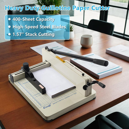 Ecraft Heavy Duty 12" Guillotine Paper Cutter - 400 Sheet Capacity,Solid Steel with HSS Blade,Industrial Commercial Trimmer for Office,School,Print Shop,Safety Lock & Clear Grids