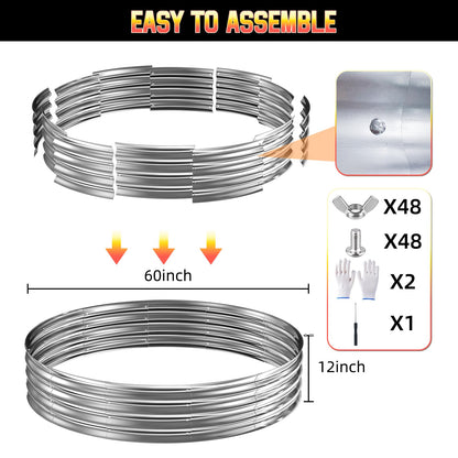 60 Inch Fire Pit Ring 5FT Galvanized Steel, 12" Raised Heavy Duty Wood Burning Fire Pits&Outdoor Fireplace, Heat Resistant Campfire Ring with Spark Guard, for Outdoor Backyard, Patio & Camping Use
