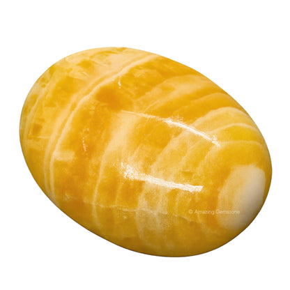 Yellow Calcite Crystals and Healing Stones - Large Palm Stone Crystals Piedra - Crystal for Good Luck, Positive Energy, Meditation - Unique Stocking Stuffers and Birthday Gifts for Women, Men