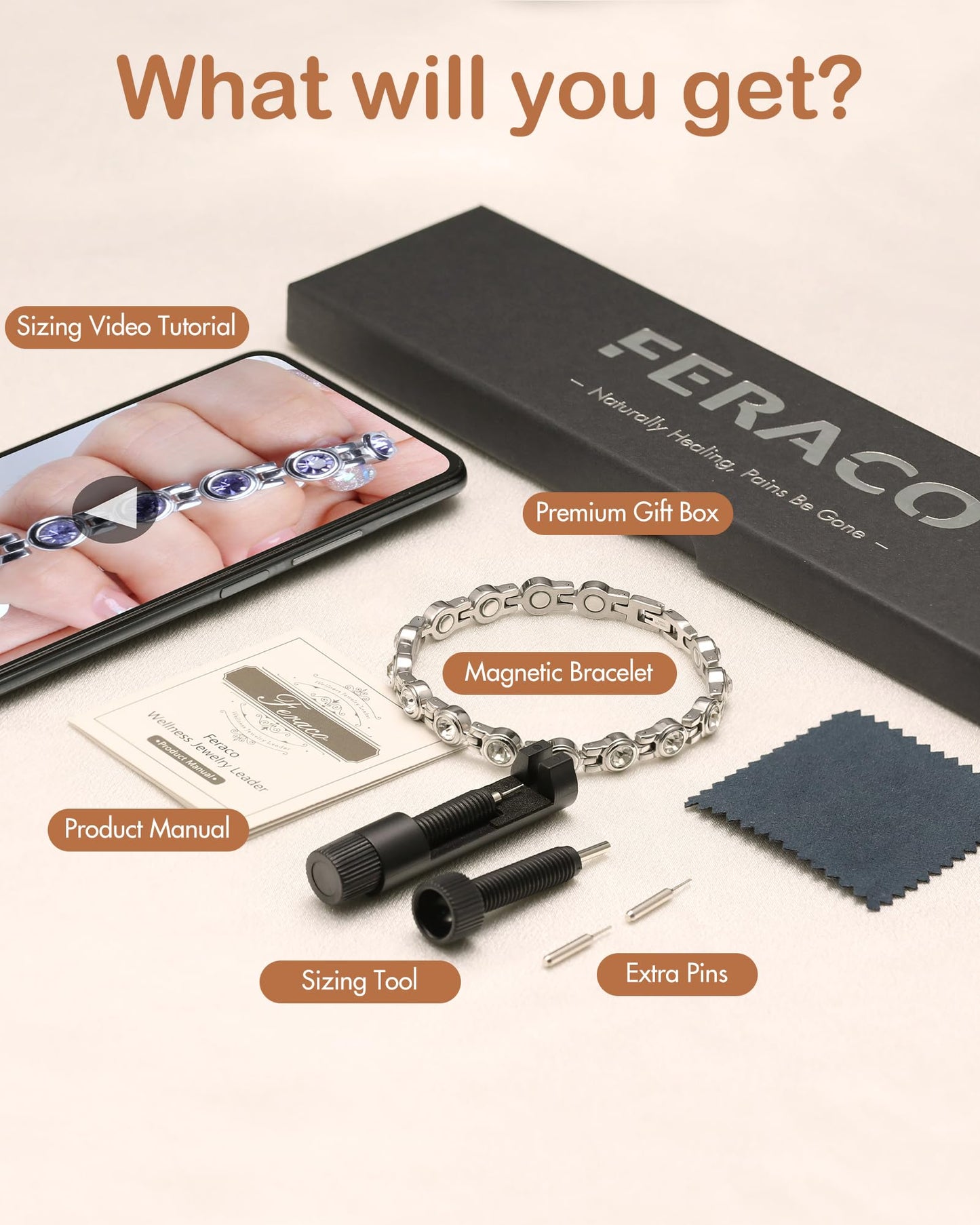 Feraco Magnetic Bracelet for Women Titanium Steel Magnetic Bracelets with Gorgeous Sparkling Cubic Zirconia Costume Jewelry Gifts (Silver)