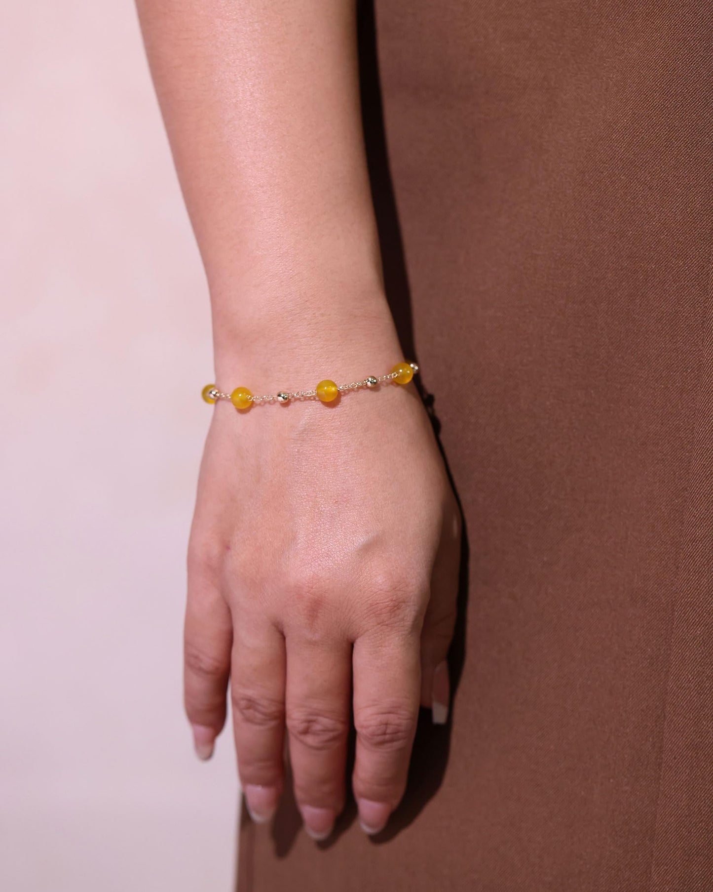 Xfoxstal 14K Gold Plated Chain Bracelets for Women Crystals and Stones Bracelets Jewelry Adjustable (Yellow Agate)