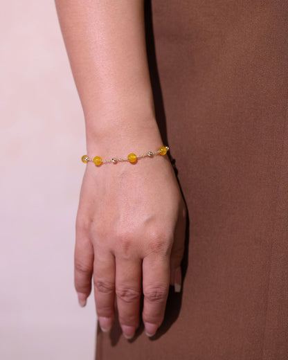 Xfoxstal 14K Gold Plated Chain Bracelets for Women Crystals and Stones Bracelets Jewelry Adjustable (Yellow Agate)
