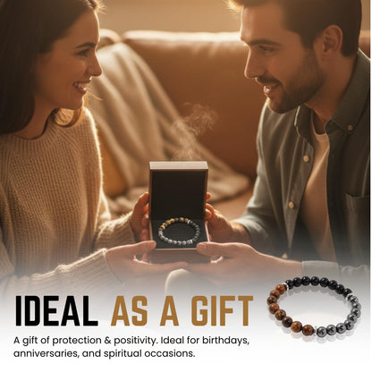 AKDNZ Triple Protection Bracelet for Women & Men - Black Tourmaline, Tiger Eye & Hematite Bracelets, Natural Healing Crystal Stone, Men's Beaded Bracelet for Father & Mother Day, Christmas & Birthday