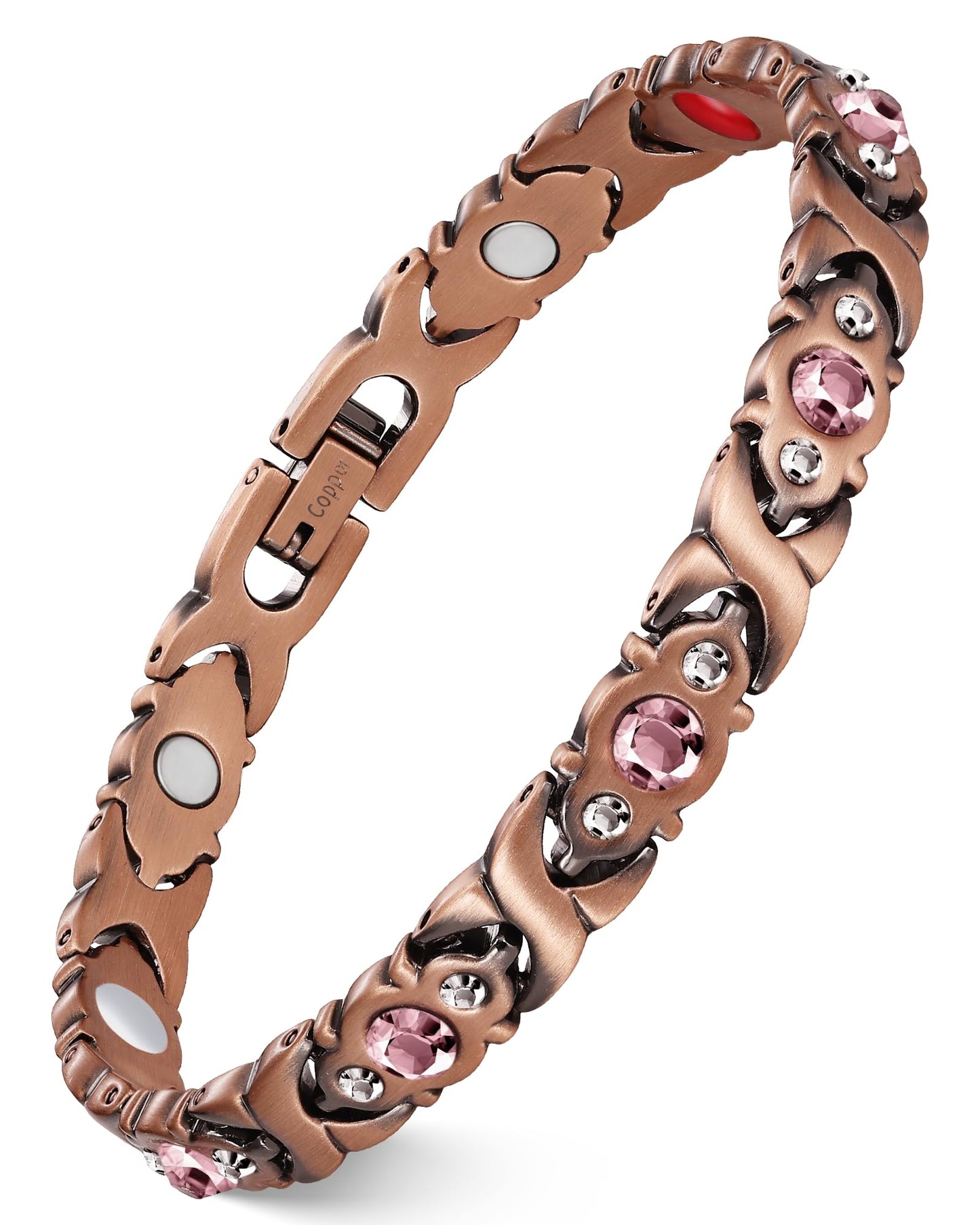Feraco Pure Copper Bracelets for Women, 4 Elements Magnetic Bracelet with 3800 Gauss Neodymium Magnets & Dazzling Crystals, Adjustable Jewelry Gift (Copper)