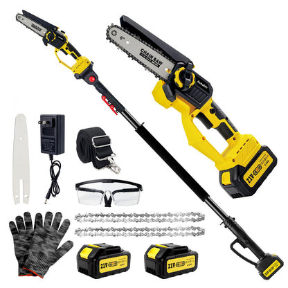Autubin 2-in-1 Electric Pole Saw for Tree Trimming,1200W Brushless Cordless Pole Saw & 6 Inch Mini Chainsaw with 2 x 4.0Ah 21V Batteries,16 FT Max Reach & Multi-Angle, Tree Trimmer for Branch Cutting.