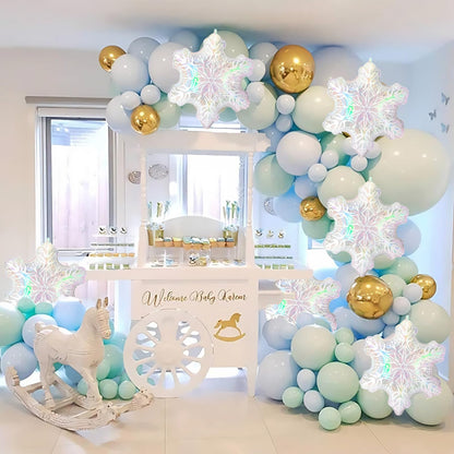 6pcs 24'' Clear Iridescent Snowflake Balloons, Winter Theme Snow Foil Mylar Balloons for Ice Snow Themed Birthday Party Decorations, Winter Wonderland New Year Decorations, Iridescent