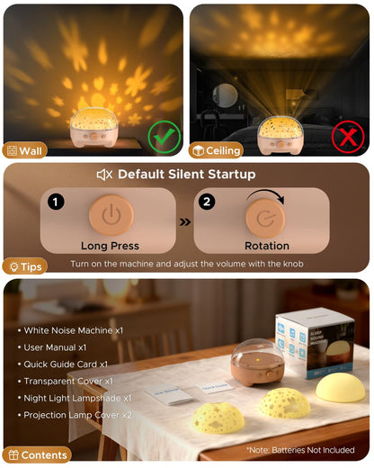 TeckyGem Baby Sound Machine & Night Light for Nursery | 3-In-1 White Noise Sound Machine, Dimmable Nursery Lamp & Projector | 20 Soothing Sounds, Baby Sleep Aid, Gift for Kids, Bedtime & Breastfeeding