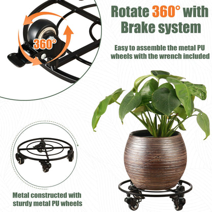 KvyusFlourish 3 Packs Large Metal Plant Caddy with Wheels 13.6" Rolling Plant Stands Heavy-Duty Wrought Iron Plant Dolly Plant Rollers Planter Mover with Casters