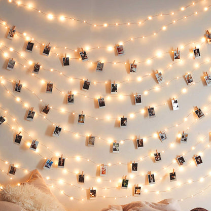 Photo Clip String Lights 17Ft - 50 LED Fairy String Lights with 50 Clear Clips for Hanging Pictures, Christmas Party Birthday Decoration - Perfect Dorm Bedroom Wall Decor Wedding Decorations