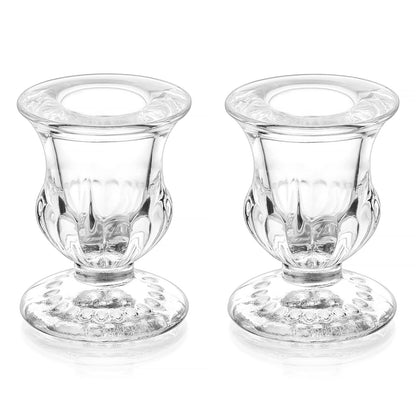 Romadedi Glass Taper Candle Holders - Clear Small Candlestick Holder Bulk, Thicker Glass Candle Sticks Set for Wedding Christmas Party Dining Table Table Centerpiece Decor, 2Pcs