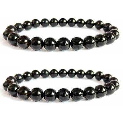 Cryhand Handmade 8mm Beaded Bracelets For Men Protection Bracelet For Women Chakra Feng Shui Stretchy Handmade Lucky Money Stretchy Crystal Bracelets Best Gifts (Black Tourmaline 2PCS)