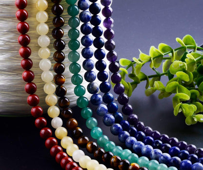 7 Chakra Natural Stone Beads Mixed 100pcs 8mm Round Genuine Real Stone Beading Loose Gemstone Amethyse Color DIY Smooth Beads for Bracelet Necklace Earrings Jewelry Making