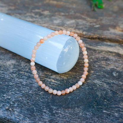 4MM Sunstone Bracelets for Women Men| Natural Orange Moonstone Gemstones for Spiritual Ceremony & Ritual | Bring Wealth| Stretch Jewelry Stone of Romance Passion Drive Confidence