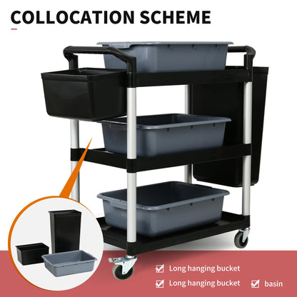 3-Tier Utility Rolling Cart with Wheels, Durable Catering carts with Wheels, Rolling Storage Cart for Hotel Canteen Resturant Office (Black, 31.4" D x 16.5" W x 37.7" H)