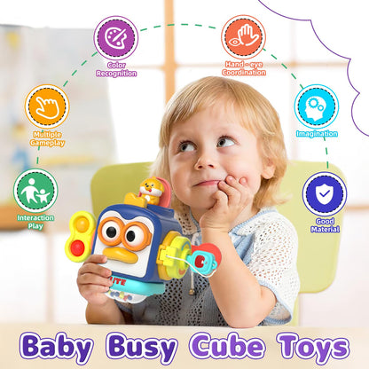 usrela 5 in 1 Baby Toys for 12 18 Month, Learning Toy for Babies 12-18 Months, Baby Busy Cube, Stacking&Sensory, Pull String&Piano Xylophone Toy, Birthday Gift for 12+ Month