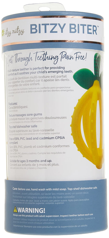 Itzy Ritzy Teething Ball & Training Toothbrush - Silicone, BPA-Free Bitzy Biter Lemon-Shaped Teething Toy Features Multiple Textures to Soothe Gums & an Easy-to-Hold Design (Lemon)